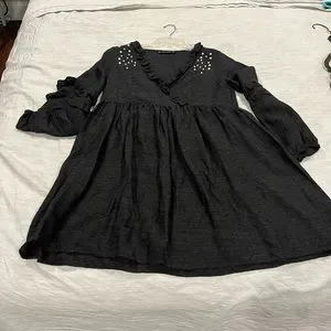 zara black pearl dress Black Taffeta Embellished Trim Mini Dress main image 1